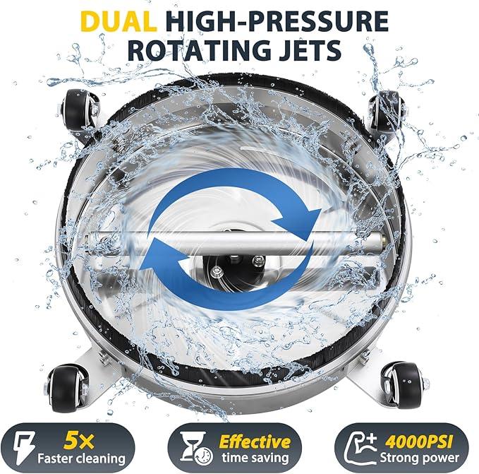 Dalmbox 14" Pressure Washer Surface Cleaner with 4 Wheels, 1/4" Quick Plug, Stainless Steel Housing, 4000 PSI, Pressure Washer Surface Cleaner Attachment for Patio, Courtyard, Concrete, Sidewalks - NeatNest