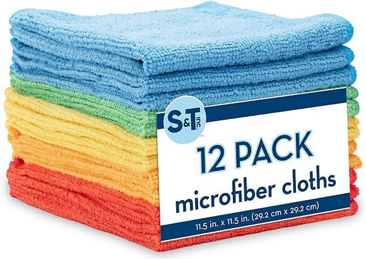 S&T INC. 12 Pack Microfiber Cleaning Cloth, Bulk Towels for Home, Reusable Microfiber Towels for Cars, Cleaning Rags, Assorted, 11.5 Inches x 11.5 Inches, 12 Count - NeatNest