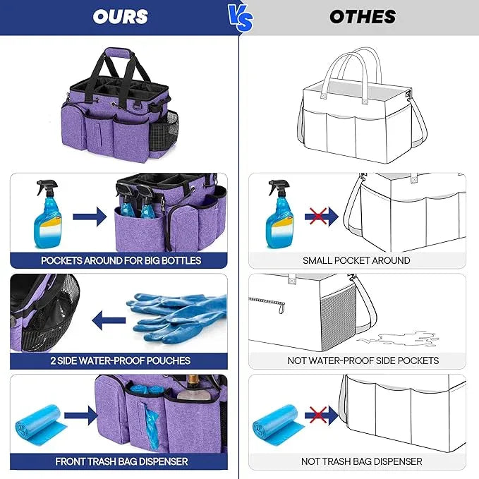 LoDrid Large Professional Cleaning Caddy with Detachable Divider, Supply Organizer with Handle and Shoulder Strap, Cleaning Bags for Housekeepers & Cleaners, Purple - NeatNest