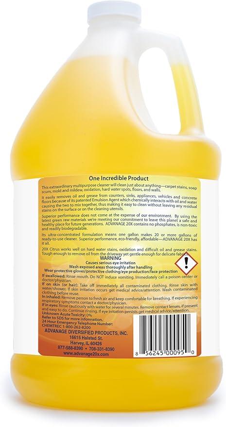 Advanage 20X Cleaner Concentrate Refill 128 oz | All Purpose Multi-Surface Cleaning Concentrate | Replace Every Household Cleaner | Natural and Citrus Scent, Human-Safe Cleaner USA Made - NeatNest