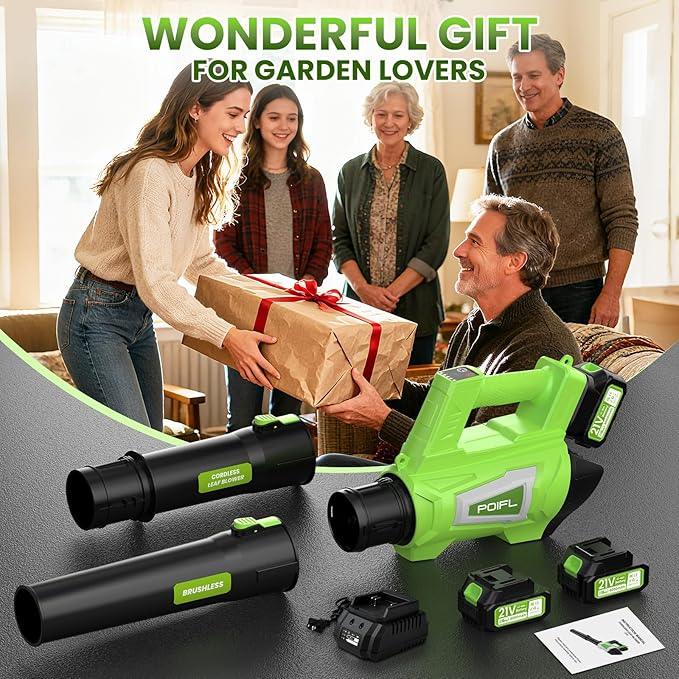 Leaf Blower Cordless, 750CFM 240+MPH Brushless Powerful Electric Leaf Blower with 2x4.0Ah Batteries & Fast Charger,Shoulder Strap,6-Speed Modes,Lightweight Leaf Blowers for Lawn Care Leaves Dust Snow - NeatNest
