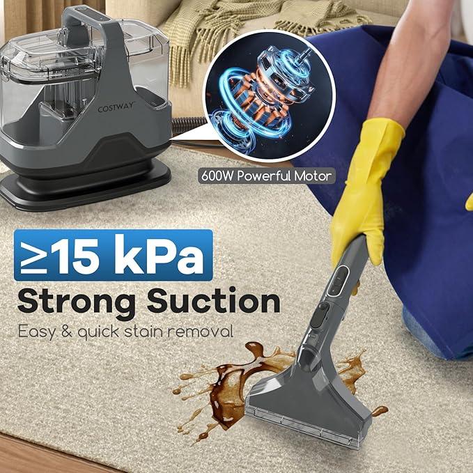 COSTWAY Upholstery Cleaner Machine, Portable Spot Cleaner with 15Kpa Powerful Suction, 600W Cleaning Machine with Versatile Attachments for Couch, Stairs, Carpet, Pet Messes - NeatNest