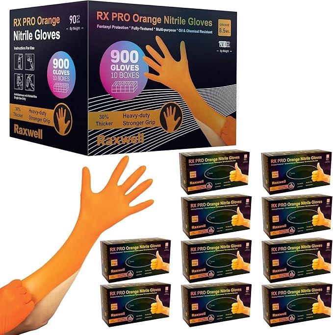 Raxwell Orange Nitrile Gloves 8.5 Mil - Powder-Free Puncture-Resistant Protection - Diamond-Texture Work Gloves with Grip - NeatNest