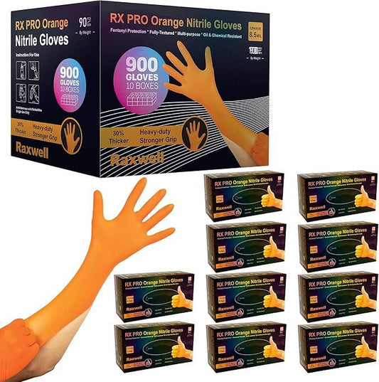 Raxwell Orange Nitrile Gloves 8.5 Mil - Powder-Free Puncture-Resistant Protection - Diamond-Texture Work Gloves with Grip - NeatNest