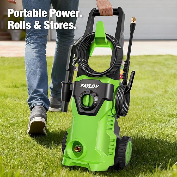 Pressure Washer, 2025 Upgraded 1500W Power Washer with No-Bend 360° Nozzle, Foam Cannon & 4-Nozzle Set, Portable Pressure Washer Cleaning Machine for Cars & Undercarriage Cleaning Driveways - NeatNest