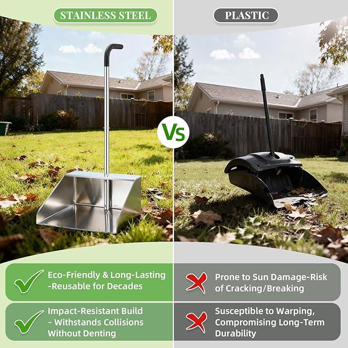 Extra Large Dust Pan with Long Handle,Heavy Duty Metal Dust Pan for Jumbo Debris Pan-Commercial Stand up Dustpan,Wide Mouth Outdoor Dustpan for Courtyards/Garage/Sidewalks-Professional Cleaning - NeatNest