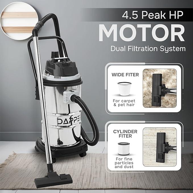 16 Gallon 4.5 Peak HP Wet/Dry Vacuum, Stainless Steel Tank, 3 in 1 Function Portable Shop Vacuum with Attachments, Ideal for Jobsite, Garage & Workshop. - NeatNest