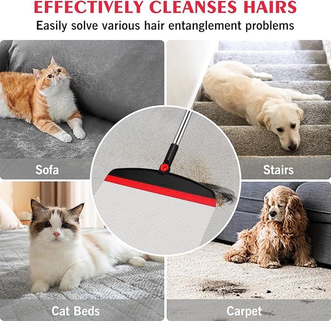 Multifunction Magic Broom, 54 Inch Adjustable Long Handle Silicone Floor Squeegee Broom, Sweep and Scrape 2 in 1 Household Cleaning Brooms for Floor, Bathrooms, Showers, Tile, Pet Hair, Black Red - NeatNest