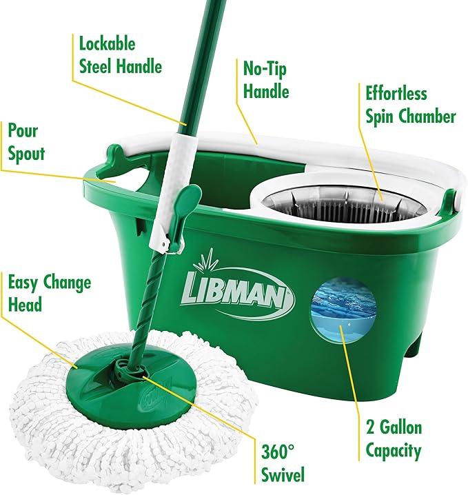 Libman Tornado Spin Mop System | Mop and Bucket with Wringer Set | Mops for Floor Cleaning | 1 Mop Head Included - NeatNest