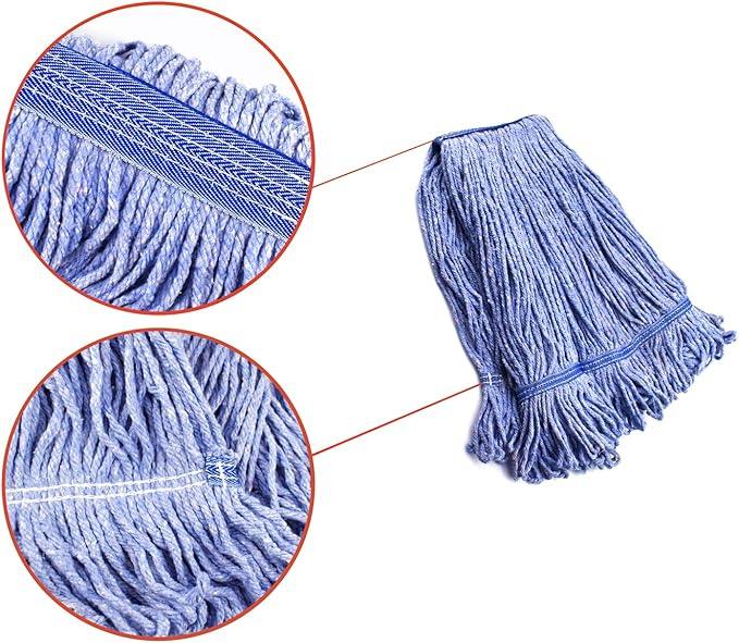 String Mop Heads Replacement Heavy Duty Commercial Grade Blue Cotton Looped End Wet Industrial Cleaning Mop Head Refills (4, Large) - NeatNest