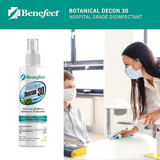 Benefect Botanical Decon 30 Disinfectant Cleaner, 4 oz. Spray Bottle, Light Lemon & Thyme Scent, Hospital Grade Disinfectant, Kills Over 99.99% of Germs, Safe for Food-Contact Surfaces - NeatNest
