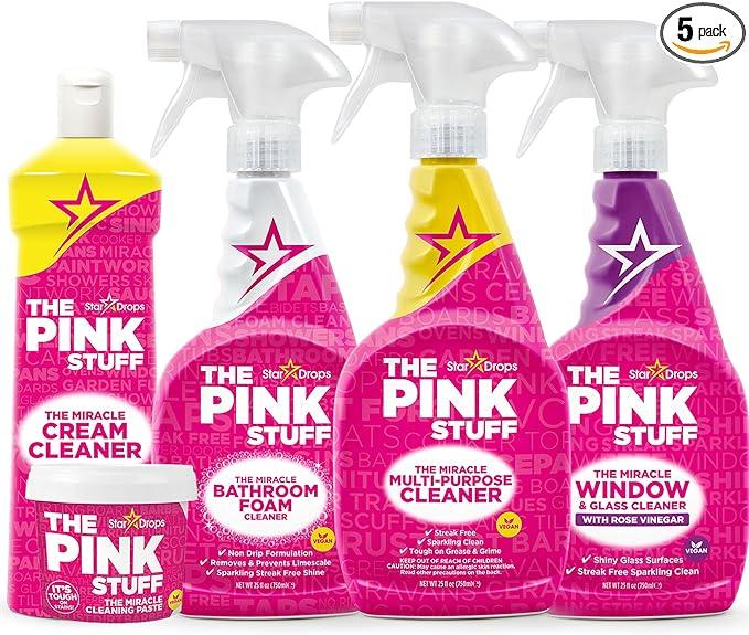 Stardrops - The Pink Stuff - The Miracle Cleaning Paste, Multi-Purpose Spray, Bathroom Foam Spray, Window & Glass Cleaner, and Cream Cleaner Bundle - NeatNest