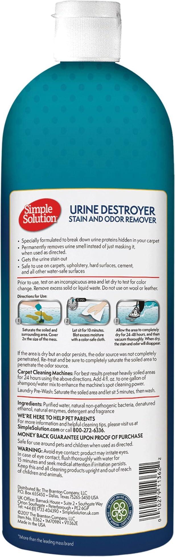 Simple Solution Urine Destroyer Enzymatic Cleaner | Pet Stain and Odor Remover with 2X Pro-bacteria Cleaning Power | 32 Ounces - NeatNest