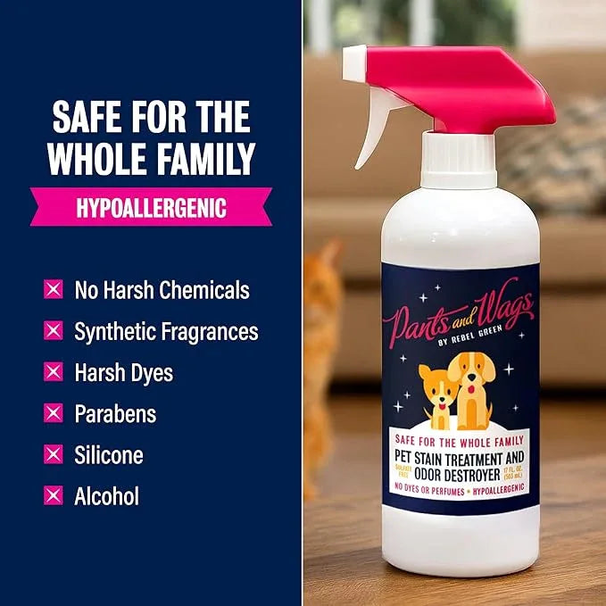 Rebel Green Pants and Wags Magical Pet Stain Treatment & Odor Destroyer - Orange Blossom & Chamomile - Hypoallergenic - No Dyes or Perfumes -16 oz - 2-Pack - NeatNest