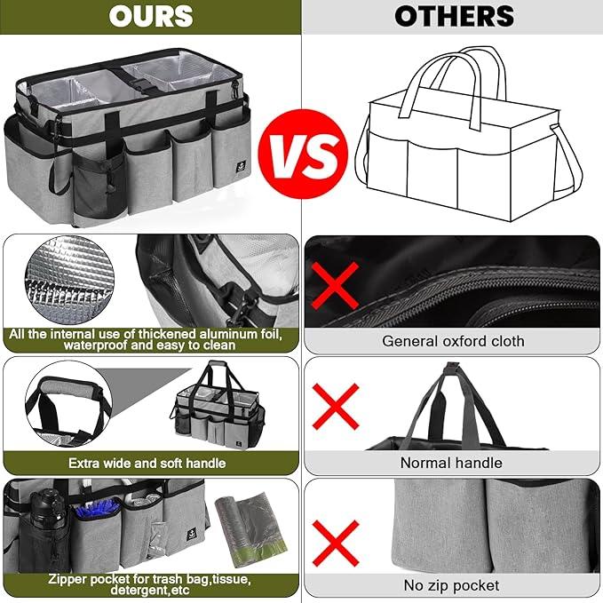Extra large Cleaning Caddy Bag Built-in Sturdy Support Board, Cleaning Organizer with Detachable Divider, Cleaning Supply Tote with Adjustable Shoulder Strap (Grey, 19'' x 11'' x 11'') - NeatNest