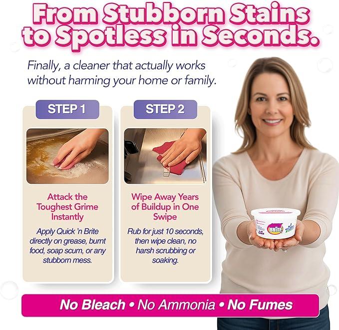 Quick 'n Brite All Purpose Cleaning Paste – Miracle Cleaner for Tough Stains | Eco-Friendly, Non-Toxic, Pet-Safe | Multi-Surface Stain Remover | Made in USA, 12oz (Pack of 2) - NeatNest