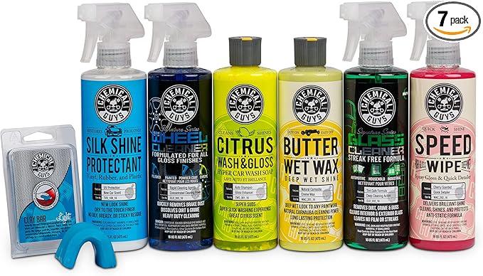 Chemical Guys Starter Car Care & Cleaning Kit, 7-Piece Detailing Car Wash Kit with 6 Premium 16 oz Care Chemicals and Accessories for Washing, Waxing, and Interior Cleaning - NeatNest