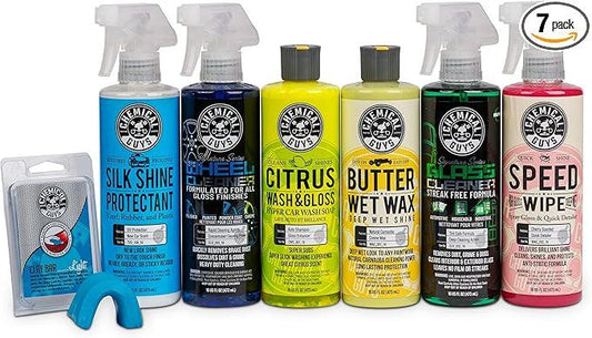 Chemical Guys Starter Car Care & Cleaning Kit, 7-Piece Detailing Car Wash Kit with 6 Premium 16 oz Care Chemicals and Accessories for Washing, Waxing, and Interior Cleaning - NeatNest