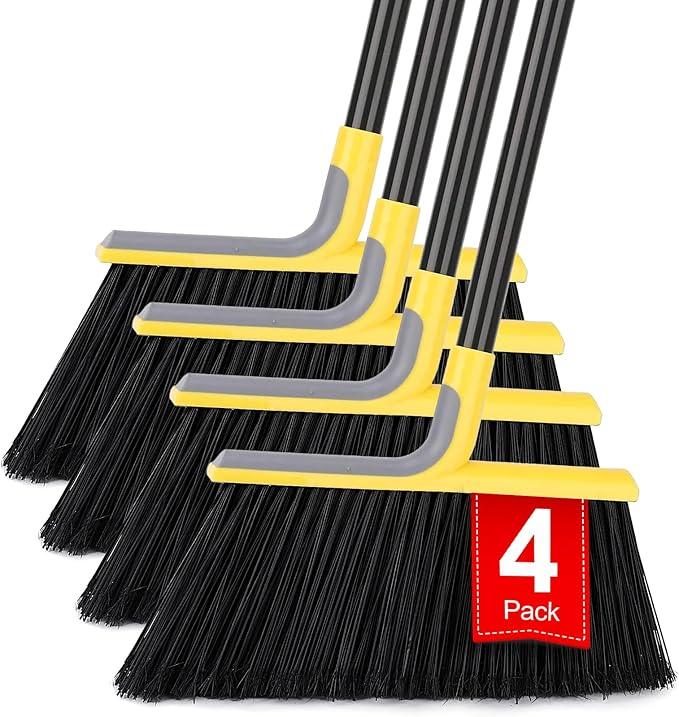 4 Packs Outdoor Broom for Floor Cleaning with 58" Long Handle, Heavy-Duty Commercial Brooms for Sweeping Indoor Outdoor Courtyard Restaurant Garage Patio Decks Mall Market Kitchen Office Lobby Shop - NeatNest