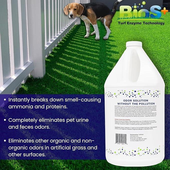 BioS+ Odor Eliminator Concentrate - Artificial Turf Cleaner for Dog Urine & Feces - Outdoor Yard Deodorizer Enzyme Odor Eliminator for Fake Grass, Patios, Kennels & Gravel - 1 Gallon - NeatNest