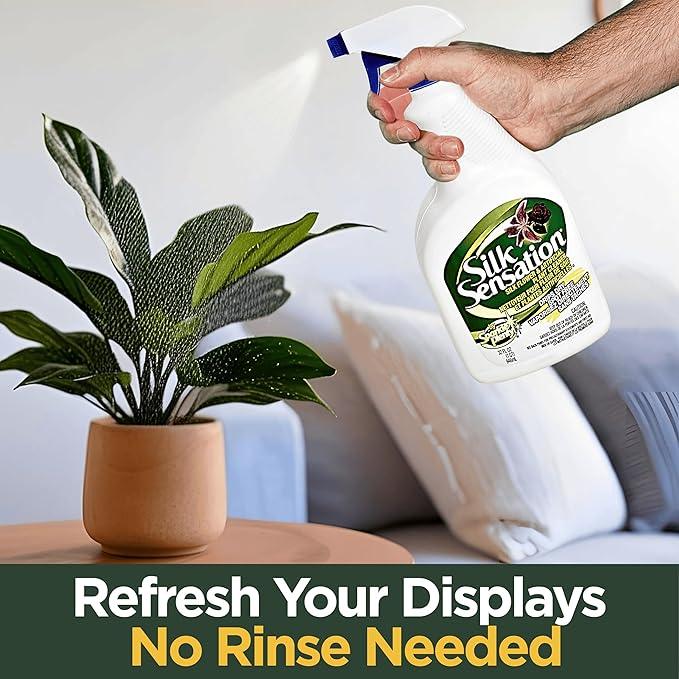 Sparkle Plenty Silk Sensation Artificial Flower & Plant Leaf Cleaner and Shine - Fake Flower Dusting Spray - Silk Plant Cleaner Spray No Wipe - Drip Dry Cleaning Supplies for Artificial Tree (32oz) - NeatNest