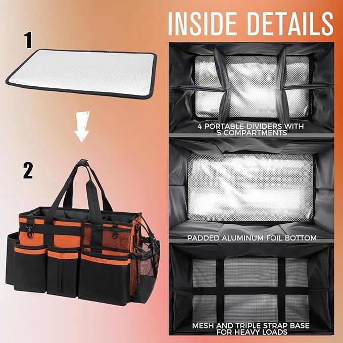 Wearable Cleaning Caddy, Cleaning Caddy Supplies Organizer with Handle & Shoulder Straps for Housekeepers, Under Sink & Car Cleaning Tool Organizers Bag with 4 Foldable Divider (RetroOrange) - NeatNest