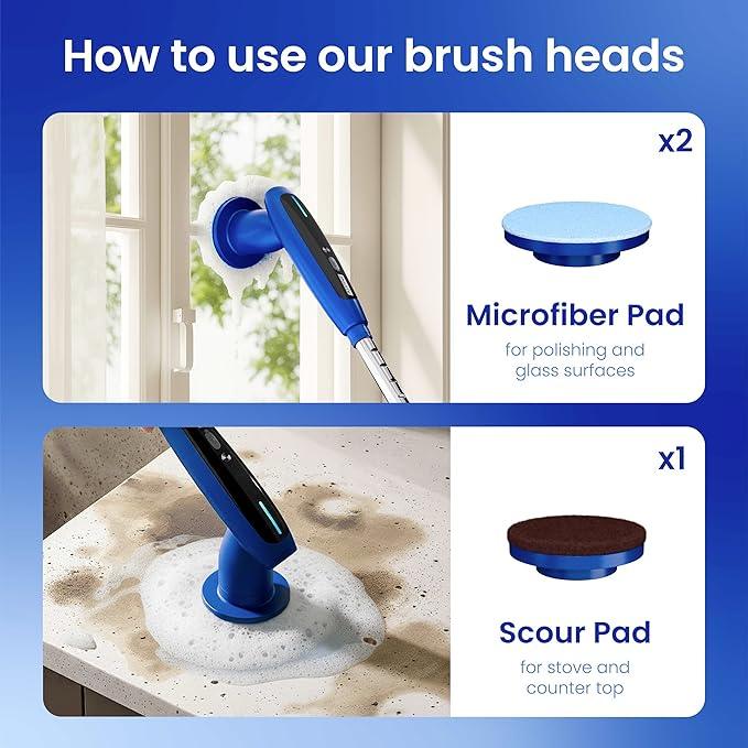8-in-1 Electric Spin Scrubber, Fully Waterproof Cordless Power Cleaning Brush with LED Display, 2 Speed Settings, Extension Handle for Bathroom, Tubs, Shower, Kitchen, Tile, Sinks, Car, Floor - NeatNest