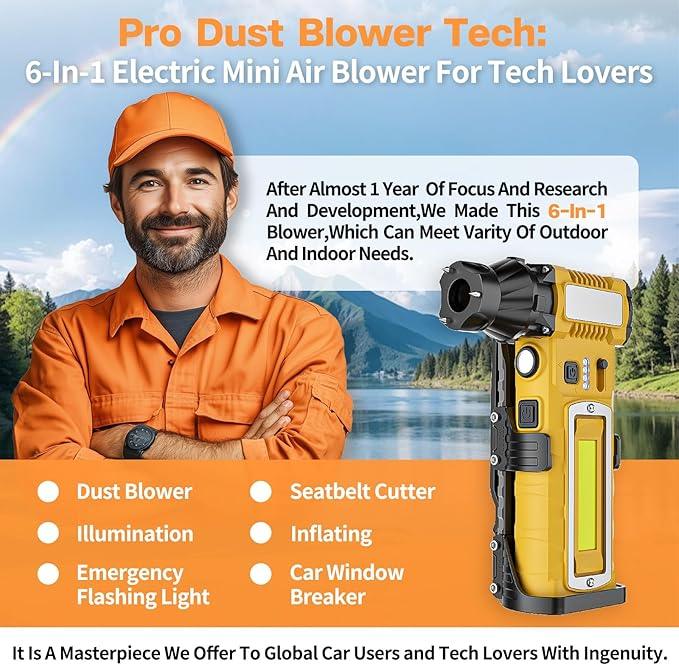 Compressed Air Duster 300000RPM 8000mAh,6-in-1 Electric Mini Air Blower with LED Light,Cordless Rechargeable Air Duster for PC Keyboard Computer Car Cleaning Electronics Cleaner Home and Outdoor Use - NeatNest