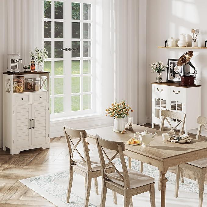 ChooChoo Farmhouse Storage Cabinet, Bathroom Floor Cabinet with Doors and Drawers, Kitchen Pantry Cabinet for Living Room, Laundry, White - NeatNest