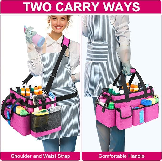 Cleaning Caddy Bag,Large Cleaning Supplies Organizer with Handle for Housekeepers,Red - NeatNest