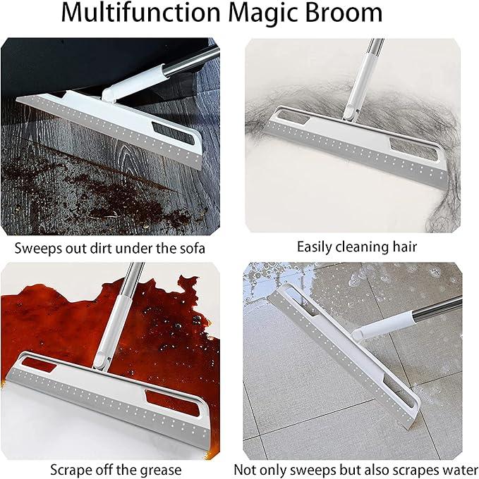 Multifunction Magic Broom, Silicone Floor Squeegee with 56" Long Handle, Rubber Sweeper, Air Broom for Floor Bathroom Kitchen Shower Tile Pet Hair Fur Marble Glass Water Window Foam Cleaning (Grey) - NeatNest