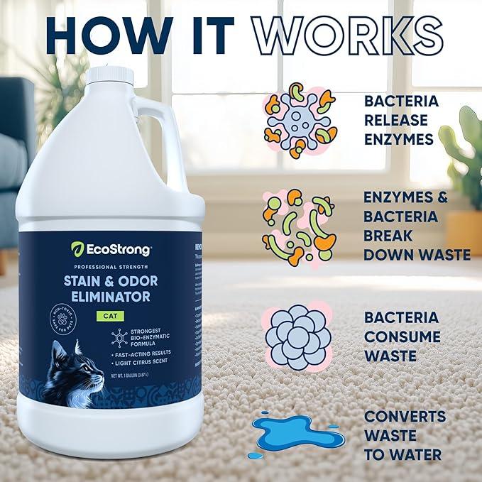 Eco Strong Cat Stain And Odor Remover| Enzyme Urine Odor Neutralizer - Stain Remover for Carpet, Litter Boxes, Bedding, and Laundry [Citrus Scent Gallon Value Size] - NeatNest