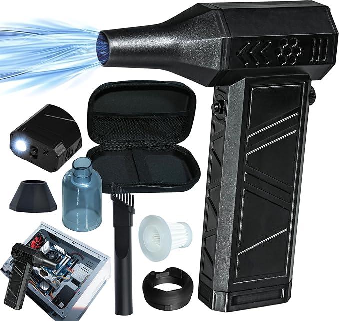 METACHOICE 140000 RPM Compressed Air Duster and Vacuum 2-in-1, Electric Duster with LED Light, Stepless Speed, 8000mAh 21700 Battery, Keyboard Cleaner for PC Removal Outdoor Barbecue (Black) - NeatNest
