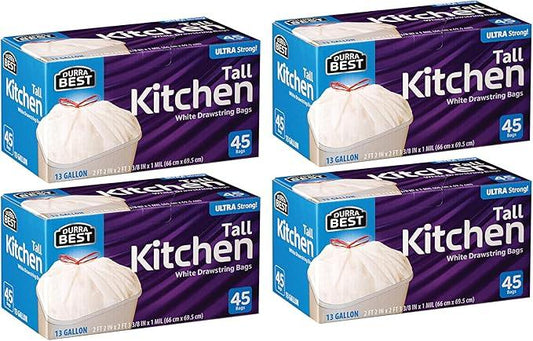 Heavy-Duty 1 Mil 13 Gallon White Trash Bags (180 Count) - Drawstring, Leak-Resistant for Home & Commercial Use - NeatNest