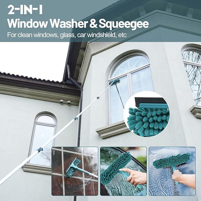30 Foot High Reach Duster Kit with 6-24FT Extension Pole High Ceiling Dusting and Window Cleaning Kit with Telescopic Pole Window Washer&Squeegee,Cobweb Duster,Fan Duster and Feather Duster - NeatNest