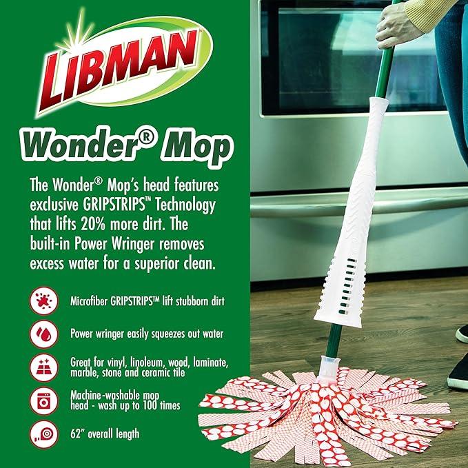 Libman Wonder Mop Plus 3 Refills, Self-Wringing, Absorbent, Microfiber Floor Mop for Household Multi-Surface Cleaning, 3 Machine Washable Replacement Heads - NeatNest