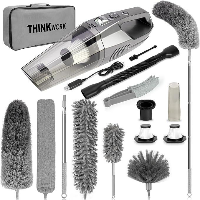 THINKWORK Microfiber Duster for Cleaning Car Cleaning Kit, Car Interior Detailing Kit with High Power Handheld Vacuum Cordless, Ceiling & Fan Duster for Home Cleaning - NeatNest