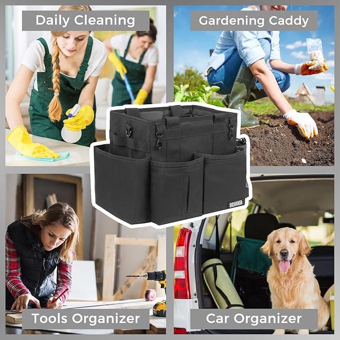 Compact Wearable Cleaning Caddy, Small Supplies Organizer with Handle & Shoulder Straps for Housekeepers, Under Sink & Car Cleaning Tool Organizer Bag (Black) - NeatNest