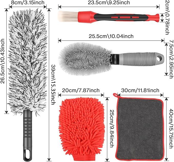 Preciva 5PCS Car Wheel & Tire Brush Kit -Car Cleaning Kit, Wheel Cleaner Brush, Soft-bristled Rim Brush, Car Drying Towel, Car Detailing Cleaning Wash Brush Supplies Kit for Interior Exterior Wheels - NeatNest