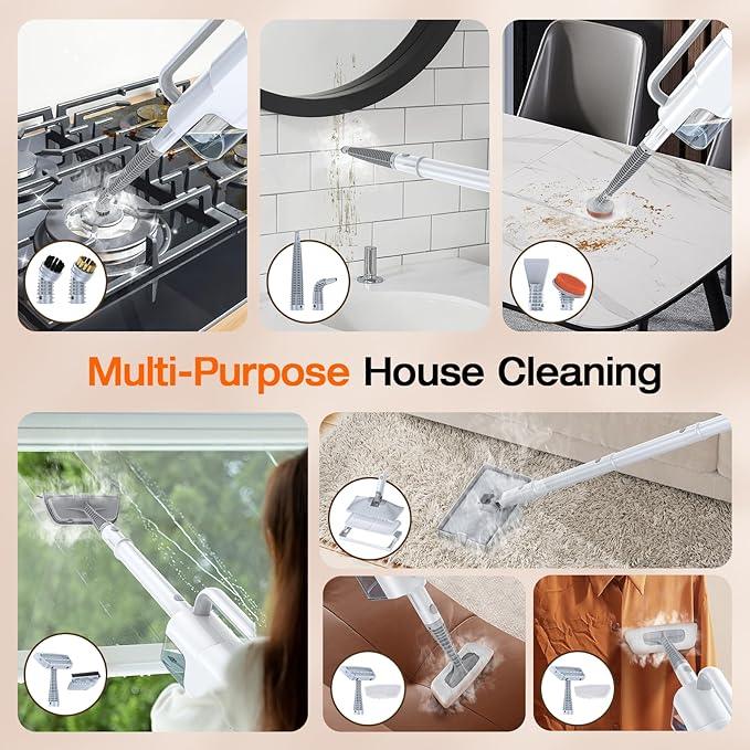 ScrubWiz 10-in-1 Steam Cleaner, Steam Mop & Handheld Steam Cleaner, 350ml Water Tank, 10s Fast Heating, 2 Steam Modes, Portable Steamer for Kitchen, Floor, Tiles, Home, BBQ Grill, Ergonomic Handle - NeatNest