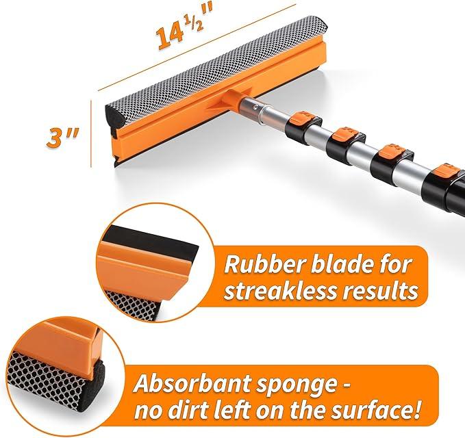 5-24 ft Window Washer Squeegee Kit with Extension Pole (30+ Foot Reach) // Long Handle Squeegee for Window Cleaning & Car Cleaning Multi-Use//Telescopic Professional Window Cleaning Squeegee for Home - NeatNest