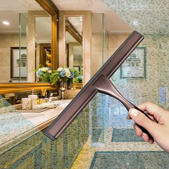 Hiware All-Purpose Shower Squeegee for Shower Doors, Bathroom, Window and Car Glass - Bronze, Stainless Steel, 12 Inches - NeatNest