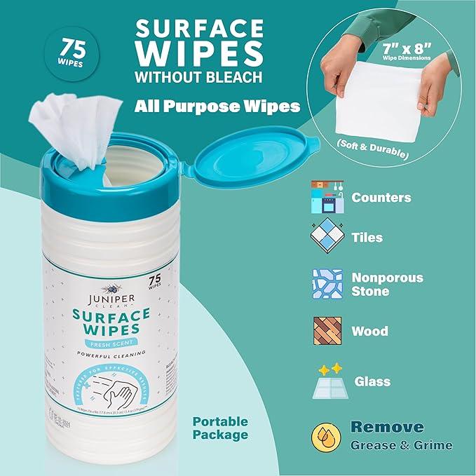 4 Pack Surface Cleaning Wipes Bleach Free, All-Purpose Cleaner for Bathroom, Kitchen, Office, 300 Count Canister, 7.5" x 7" Sheet, Fresh Scent, Lint Free & Durable - NeatNest
