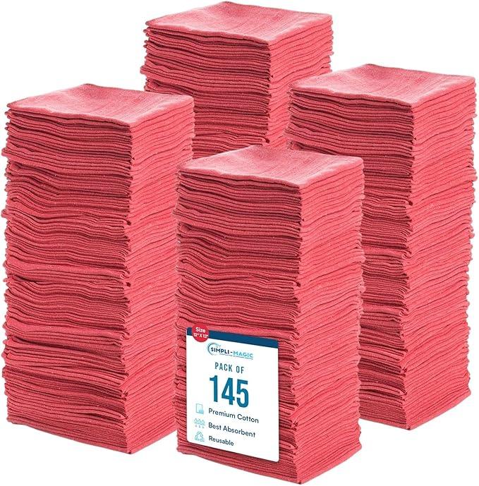 Simpli-Magic Cotton Shop Towels, Commercial Grade, Red, 145 Pack, Size: 14" x 12" - NeatNest