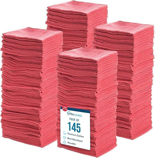 Simpli-Magic Cotton Shop Towels, Commercial Grade, Red, 145 Pack, Size: 14" x 12" - NeatNest