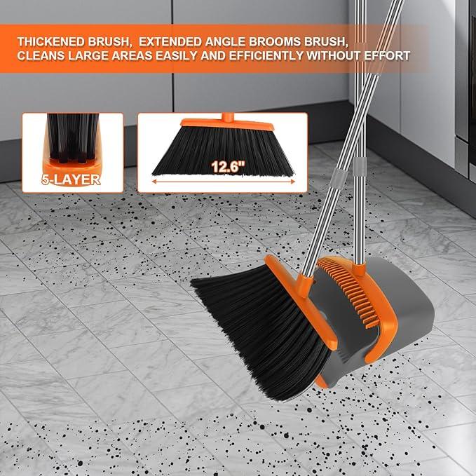 Broom and Dustpan Set, Large Broom with Dustpan Combo Set, 55" Long Handle Heavy Duty Industrial Dust pan Set for Classroom Lobby Home - NeatNest