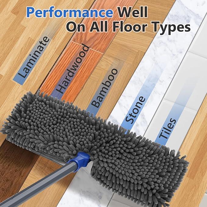 Masthome Microfiber Mops for Floor Cleaning,Dust Mop with 4 Reusable Pads,Flat Flip Mops for Wet & Dry Use,Professional Microfiber Mop for Hardwood, Laminate,Tile Floor Cleaning-1 Scraper - NeatNest