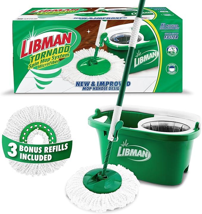 Libman Tornado Spin Mop System with Refill Heads, Microfiber Spinning Mop and Bucket with Wringer Set for Home, Floor Cleaning of Hard-Wood, Laminate, Tile, All Surface Cleaner - NeatNest