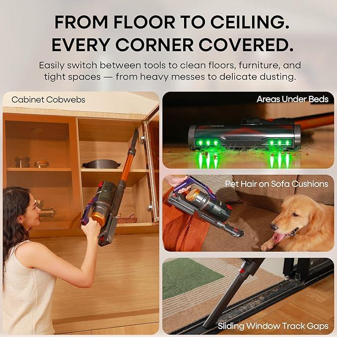 KIPMAX Cordless Vacuum Cleaner, 50KPa 550W Stick Vacuum for Home, 70Mins Anti-Tangled Vacuum Cleaner for Pet Hair/Carpet/Floor, Self-Standing Vacuum with Rechargeable Battery, LED Display&Aromatherapy - NeatNest
