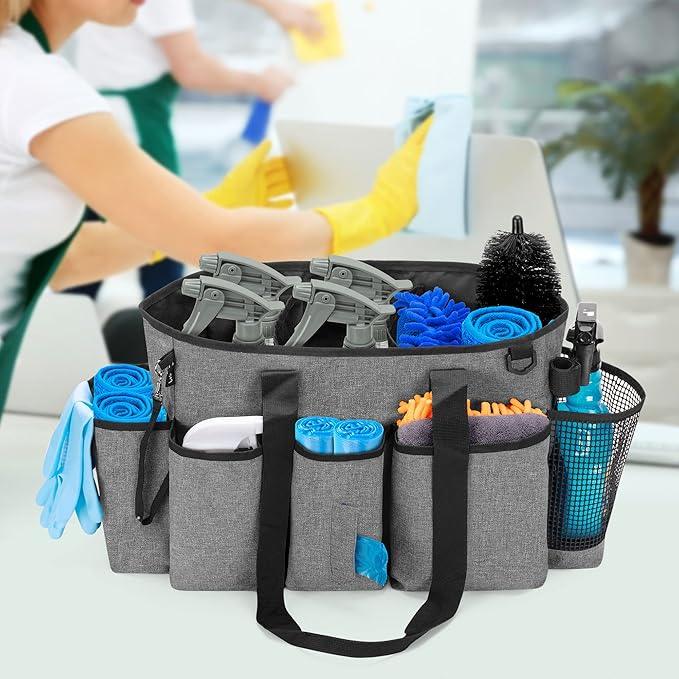 LoDrid Professional Cleaning Tote Caddy for Cleaning Supplies, Cleaning Bag Organizer with Dividers and Handle Strap for Housekeepers Work, Gray, (Bag Only) - NeatNest